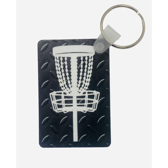 Disc Golf Keychain DISCGOLF BASKET Trucker BLACK Custom Made Key Ring Hardboard - Picture 7 of 8
